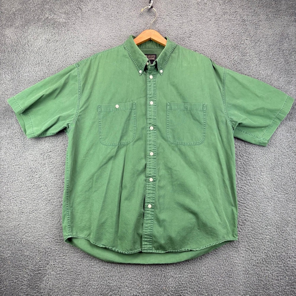 Sun River Essentials‎ Mens Large Green Cotton Short Sleeve Button Down Shirt L